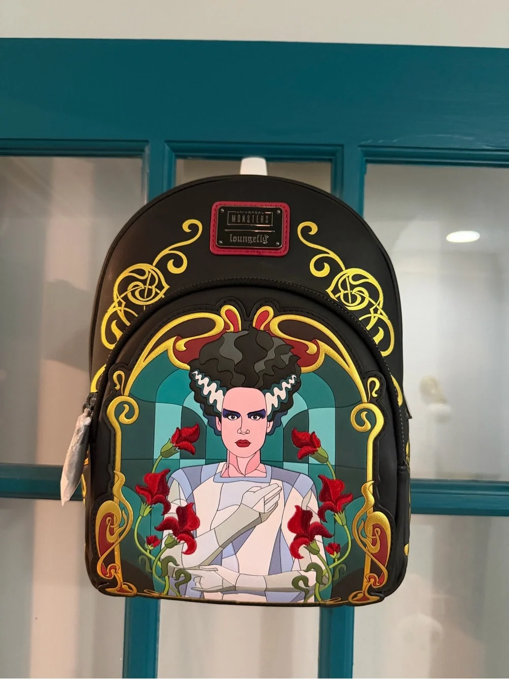 Loungefly x Monsters Bride of Frankenstein Floral Mini Backpack - Black w/Red